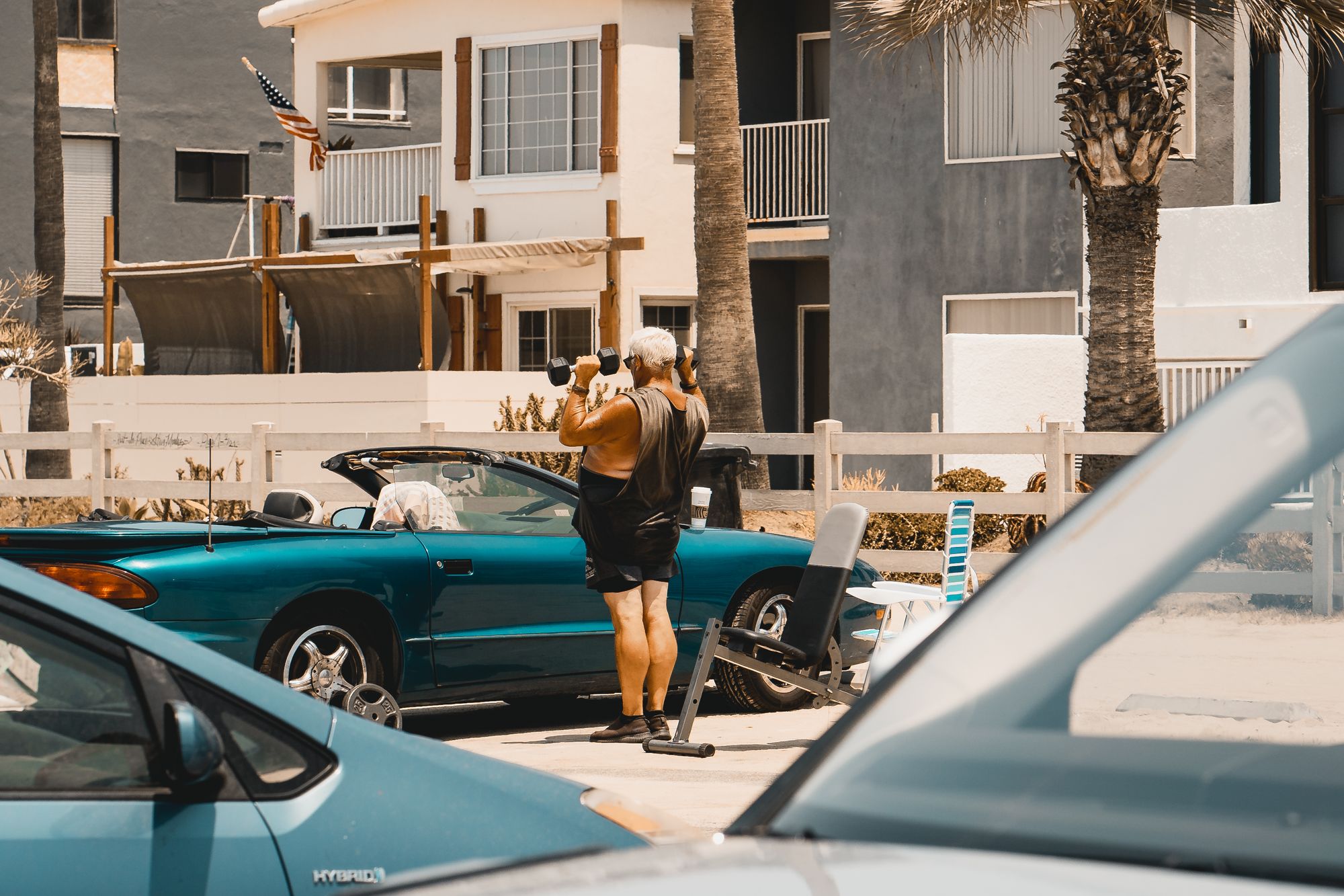 Parking lot dreams unfold at California's Venice Beach, just west of Los Angeles.