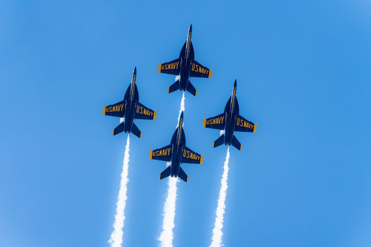 The Navy's Blue Angels practice above El Centro, California.